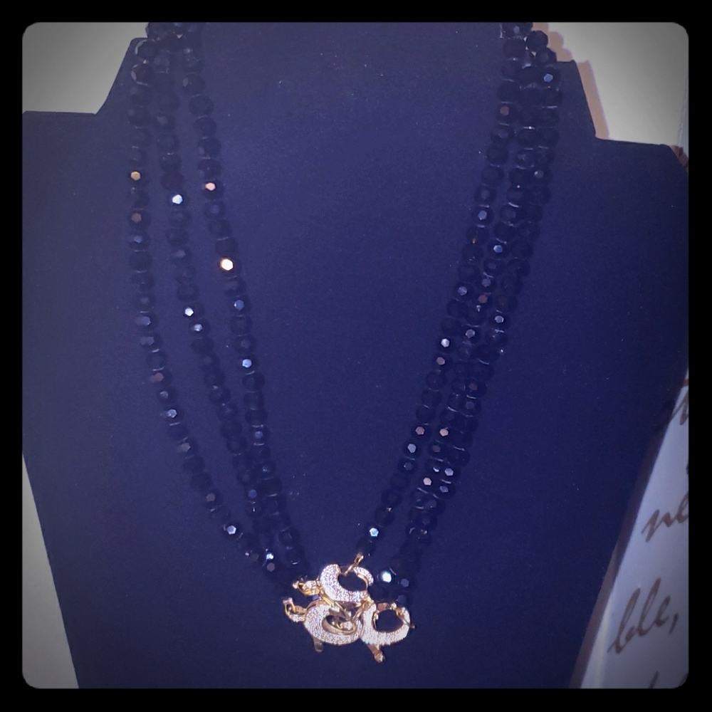 NWOT Black Beaded Gemstone 18" Necklace